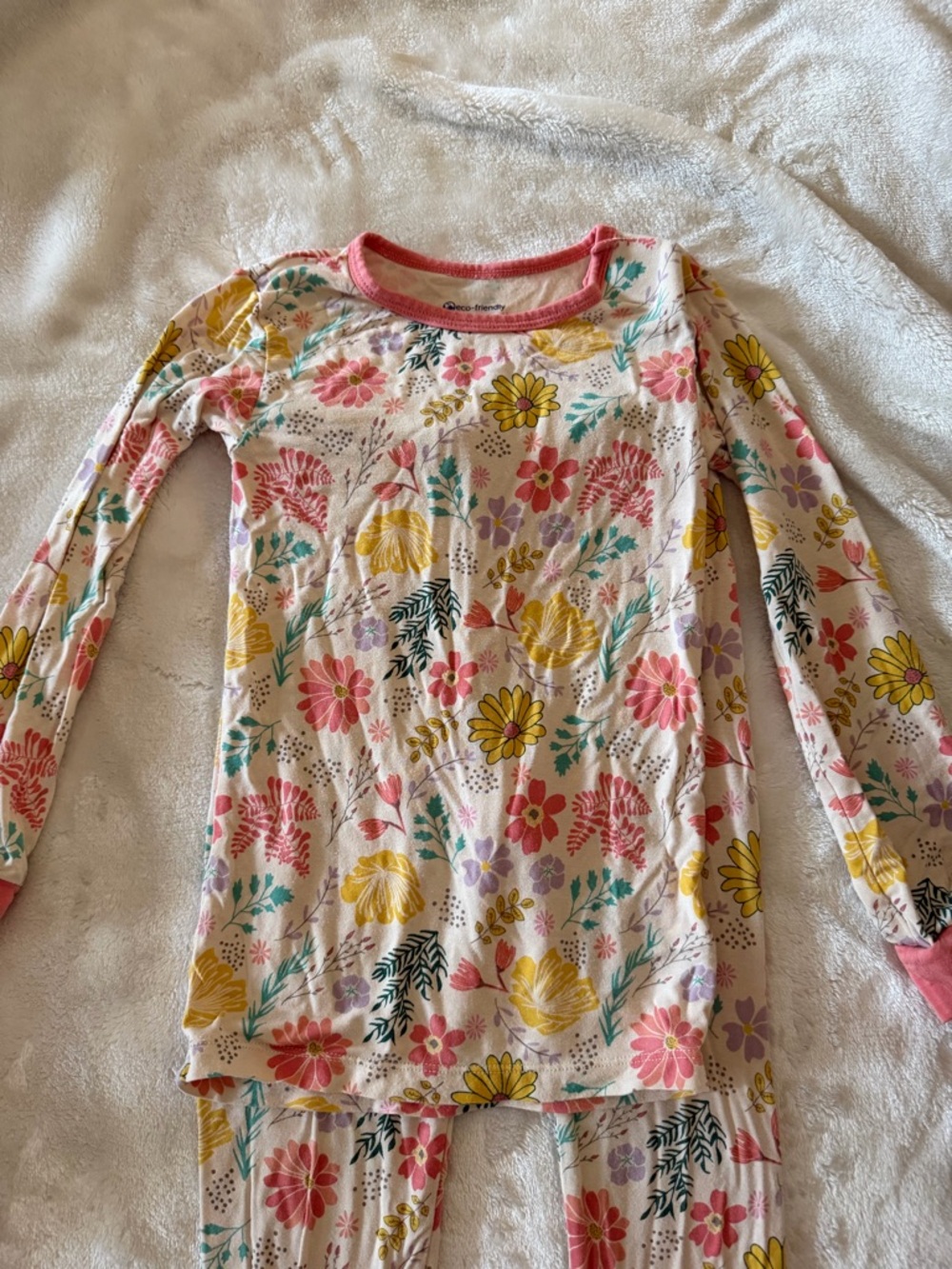 Magnetic Me Floral Long Sleeve Pajama Set - Pink, Yellow, Green - Picture 4 of 8